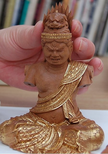 3. Aizen Myo-o statue decorated with kirikane (gold foil); not yet fully assembled