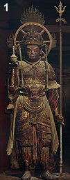 Bishamonten, 11th century (1078), Horyuji Temple (Nara), Wood with pigments, H = 123.2 cm. National Treasure. 