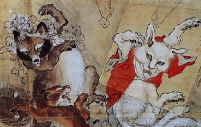 Tanuki and Rabbit, by Kawanabe Kyosai (1831-1889)