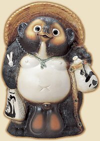 Modern ceramic Tanuki statue. Photo from Rakuten J-store http://image.www.rakuten.co.jp/honjo/508737/778474/