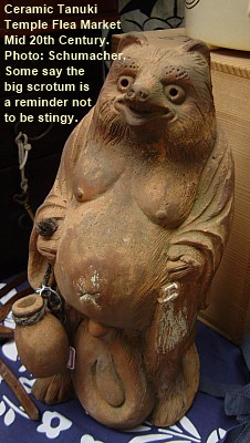 Ceramic Tanuki statue at Flea Market, Mid-20th Century