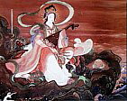 Benzaiten Painting, Playing Biwa atop Rock Surrounded by Rolling Waves. No date given.