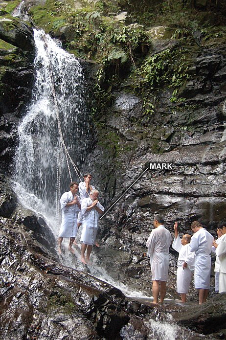 Site author undergoing purification ritual at Mt. Inunaki, a Shugendo site. June 2011.