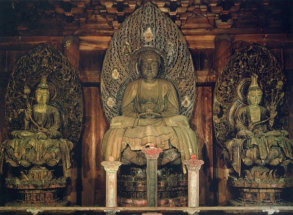 Yakushi Triad -- Nikko and Gakko statues attributed to Busshi Choyu; dated to 1422