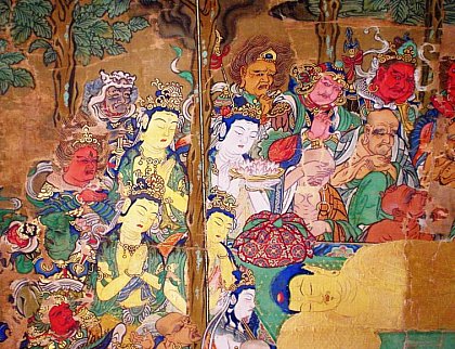 Death of Buddha, Hanging Scroll, by Myoson, 1325 AD Death of Buddha, Hanging Scroll, by Myoson, 1325 AD
