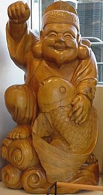 Ebisu, God of Fishermen and Fortune, Wooden Statue, Modern