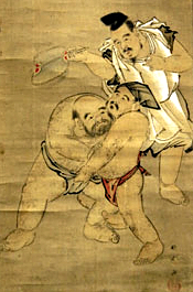 Ebisu as judge in a sumo match; painting by Kitagawa Utamaro Ebisu as judge in a sumo match; painting by Kitagawa Utamaro