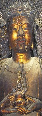 Reportedly made in the image of Shotoku Taishi. The Kuse (Guze) Kannon, 7th Century, Horyu-ji Temple