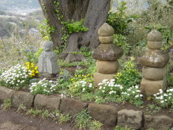 Jizo Bosatsu and Stone Markers, Kinubariyama Hiking Trail, Kamakura April 2004