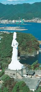 Kamaishi, Dai-Kannon standing upon Kamazaki Point, overlooking Kamaishi Bay. Kamaishi, Dai-Kannon standing upon Kamazaki Point, overlooking Kamaishi Bay.