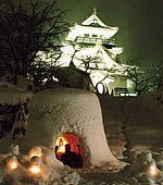 Suijin Festival, Akita Pref, Feb. each year, inside Kamakura (igloo)