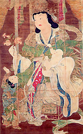 Modern reproduction of painting of Kariteimo at Daigoji Temple