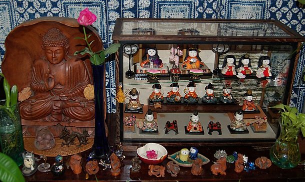 Doll Collection of Keiko (Kamioka) Schumacher; shown aside Buddha statues and small netsuke