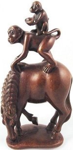 Japanese Netsuke, Monkeys Riding Horse, courtesy Trocadero, Ichibanantiques.com Store