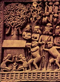 monkey offering honey to Buddha, 50BC, Sanchi, India
