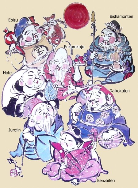 Seven Lucky Gods of Japan - Poster Image found at Myoryuji Temple Seven Lucky Gods of Japan - Poster Image found at Myoryuji Temple