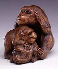 Netsuke, Boxwood with inlaid tortoise shell eyes,  late 19th Century, ht. 1.25 inches (3.2 cm), courtesy asianart.com