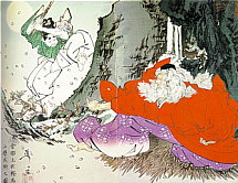 Yoshitsune being trained by Sojobo, King of Tengu