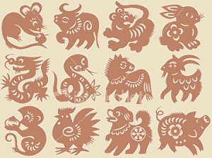 12 Animals of the Zodiac. Modern papercuts from China.