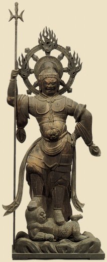 Zouchoten (Virudhaka), 93 cm Wood with Pigment, Heian Era 11 to 12th Century, Houryuu-ji Temple