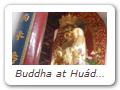 Buddha at Huádǐng Temple 華頂講寺. The crown of this Buddha depicts the Five Tathāgata (Wǔ Rúlái 五如來).The halo depicts the Seven Past Buddha (Qīfó 七佛). The attendant is one of Buddha's two chief disciples.
