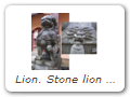 Lion. Stone lion protector outside Guóqingsì Temple 国清寺.C = Shīzǐ 獅子, J = Shishi, K = Saja 사자.
