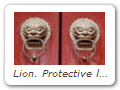 Lion. Protective lion door knockers are found commonly in China. Guóqingsì Temple 国清寺.