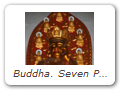 Buddha. Seven Past Buddha (Qīfó 七佛) appear in halo (see prior photo).Guóqing Temple 国清寺. The crown depicts the Five Tathāgata (Wǔ Rúlái 五如來).