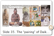 Slide 35. The “pairing” of Daikokuten & Ebisu (D/E) in the Muromachi era (Slide 34) was a catalyst in the creation of the Seven Lucky Gods in the ensuing Edo era (Slide 31). The pairing also served as a springboard for the financially strapped Izumo Shrine. In the mid-17th C., Izumo priests conflated D/E with Japanese deities Ōkuninushi 大国主神 (Great Land Master) & his son Kotoshironushi 事代主神 (Oracular Master). See Fig. 8. By piggybacking off D/E’s fame, the shrine hoped to raise funds and ensure its future. Images of Ōkuninushi (OKN) were distributed nationwide by itinerant Izumo preachers (oshi 御師). These images looked much like Daikokuten, but often, instead of holding Daikokuten’s magic mallet & treasure sack, OKN was shown with a bead (see Zhong, pp. 26-28) in his hands (Figs. 3, 4, 8) or accompanied by the white rabbit of Inaba (Figs. 7, 10). By the late Edo era, OKN’s popularity as kami of creation, protection, land, & wealth began to rival that of Shinto’s supreme sun goddess Amaterasu. See see Zhong’s article for details. It must be noted that OKN’s doppelgänger, Ōmononushi 大物主命 (aka the “Miwa Deity”), was conflated with Daikokuten by at least the early 14th C. (see Notebook). Even so, OKN remained largely unknown to the common folk & clerics until his mid-17th C. resurrection by Izumo preachers. OKN appears in Japan’s oldest texts – the Kojiki 古事記 (712 CE) & Nihon Shoki 日本書紀 (720 CE) – as the leader of the earthly kami. He is credited with building (taming) the land, but he eventually cedes his domain to the heavenly deities led by Amaterasu, & then retreats to the “land of shades” (yūkai 幽界). OKN lore is confusing. Known by many different names (see Notebook), OKN is associated with various early mountain kami (likely of continental origin), including Ōyamakui 大山咋神 (Mt. Hiei’s original deity), Matsuno-o 松尾神 (Fig. 2), Kamo no Kami 賀茂神, & especially Ōnamuchi (Fig. 1) / Ōmononushi (aka Miwa Daimyōjin 三輪大明神), perhaps the most powerful kami in Japan’s early history. The Miwa deity was invited to Mt. Hiei before Saichō 最澄 (767-822) founded his stronghold there. As protector of Hiei’s temple-shrine complex, the Miwa deity (aka Sannō 山王, Mountain King) was conflated with Mt. Hiei’s Daikokuten in the medieval period, as reported in the early 14th-C. Japanese texts Miwa Daimyōjin Engi 三輪大明神緣起; see p. 29 online) & the Keiran Shūyōshū 渓嵐拾葉集. Both texts say the Miwa deity manifested itself to Saichō “in the guise of Daikoku Tenjin 大黒天神.” The Keiran Shūyōshū [T.76.2410.0634b02 thru b29] adds that Daikoku Tenjin appeared to Saichō as an old man (Slide 36). The text also equates Daikokuten with Sannō 山王, the collective name for Mt. Hiei’s many protective kami. Lastly, by the late Heian era, Daikokuten was considered a landlord deity (jinushi 地主). The 11th-C. Japanese text Daikoku Tenjin Hō [T.21.1287.0355b13] says he manifests as the male earth deity Kenrō Jiten 堅牢地天 (Fig. 9), further reinforcing Daikokuten’s affinities with OKN, the “original landlord” of all Japan (Slide 36). SOURCES (last access Aug. 2017): (1) TNM, Grand Exhibition of Sacred Treasures from Shinto Shrines, p. 194, April 2013. (2) Ibid, p. 158. (3) Drawing by Izumo priest Senge Toshikatsu 千家俊勝 (act. 18th C.). Pix Yijiang Zhong, p. 35. (4) Print block used by Izumo’s preachers to make images of OKN wherever they travelled. Pix Yijiang Zhong, p. 35. (5) Wood panel, Izumo Taisha. Pix Yijiang Zhong, p. 35. (6) Ōkuninushi-sha 大国主社, part of Yasaka Shrine 八坂神社, Kyoto. Pix Author. (7) Jishu Shrine 地主神社, Kyoto. Votive tablet promoting enmusubi 縁結び (lit. “love tie”). Aimed at folks who want to find marriage partners. OKN’s “matchmaker role” was an Edo-era invention of Izumo priests. Pix Author. (8) Toga Shrine 砥鹿神社, Aichi. Pix Author. (9) Chōju-in 長寿院 (aka Ōhora Benzaiten 大洞弁財天), Shiga. Pix Author. (10) Modern Guide to KOJIKI’s Origin Stories 今こそ知りたい、この国の始まり 古事記, Asahi 2015. RESOURCES: Search old J-texts online  at JHTI. Also see The Karmic Origins of the Great Bright Miwa Deity by Anna Andreeva, 2010. 