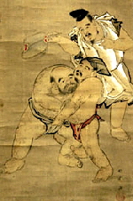 Ebisu as judge in a sumo match; painting by Kitagawa Utamaro