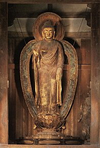 Yakushi Nyorai, Toshodai-ji, Wood-core dry lacquer statue. H = 340cm. Late Nara Period. Courtesy www.narahaku.go.jp. 