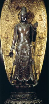 Sho Kannon, Gilt Black Bronze