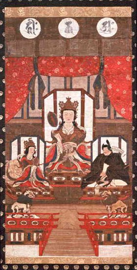 Scroll Painting, Kamakura Period, Three Deities of Hakusan Mountains