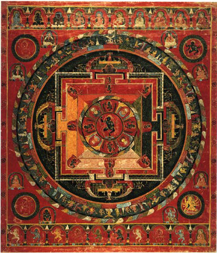 Mandala Tibetana (51,5 x 44,6 cm), Mandala Nairatma - Mandala Hevajra, Tibete Central, século XVI (segunda metade)