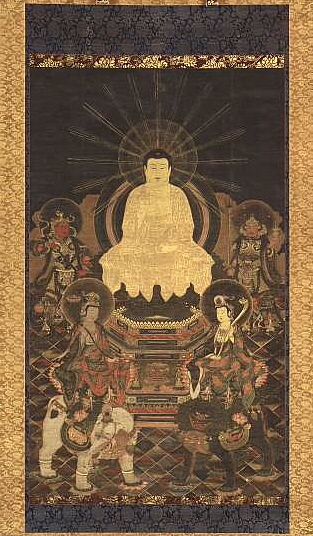 shaka-sanzon-fugen-monju-linden-museum-germany-nanboku-era-painting