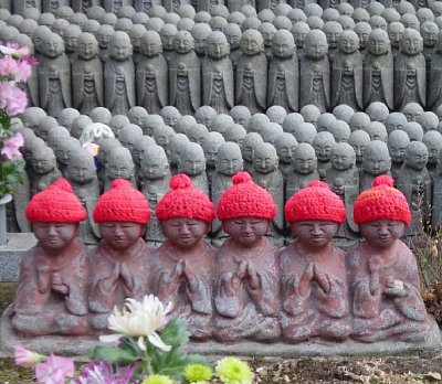 Six Jizo Statues at Hase Dera in Kamakura, Japan Six Jizo Statues at Hase Dera in Kamakura, Japan
