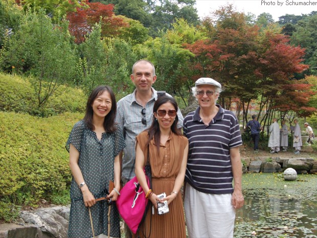 Seokjongsa Temple. From left to right: Lin Peiying, Mario Poceski, Jacqueline Jingjing, Malcolm Voyce. 