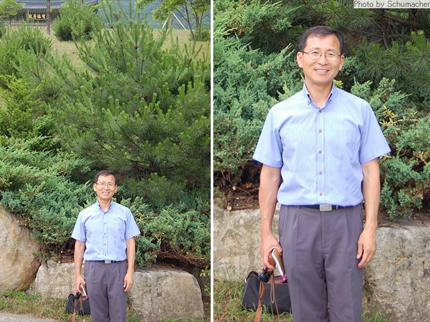 Kim Young Soo (administrator at the Dongguk International Seon Center) in front of Chukseosa Temple.